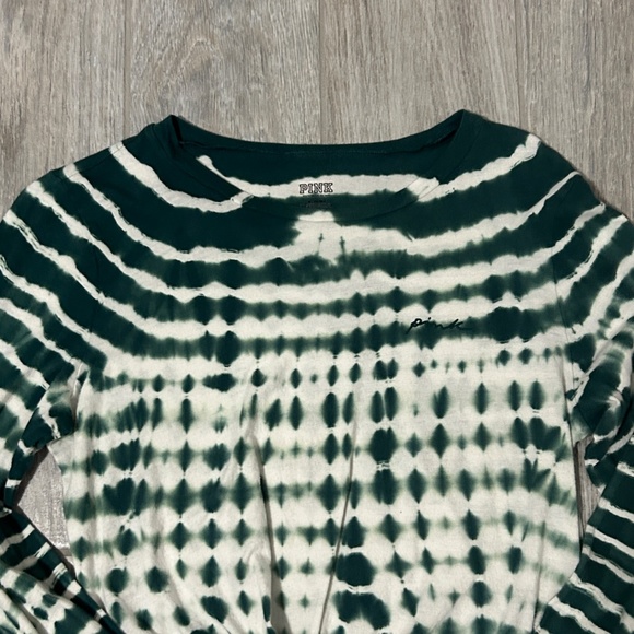 LIKE NEW! Women's Victoria's Secret PINK Teal/White Tie Dye 3/4 Crop - MEDIUM - Picture 5 of 10